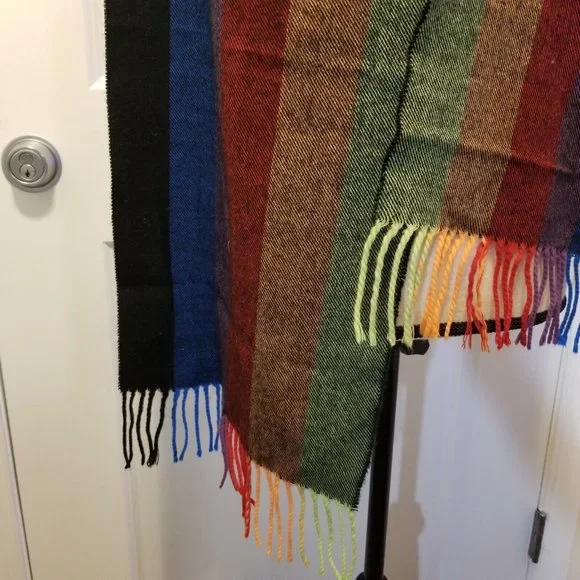 Cashmyarn By Berkshire Colorful Striped Scarf With Fringe Acrylic - Picture 7 of 8